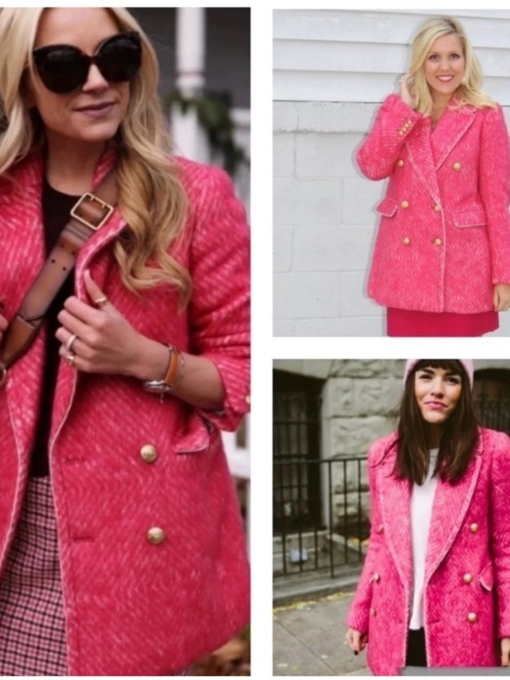 J. Crew Women's Diamond Tweed Peacoat‎ In Raspberry bubblegum pink  Wool Size: 2